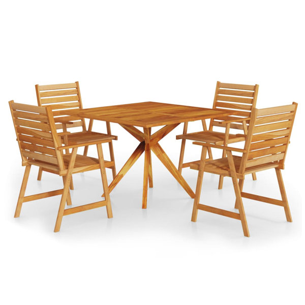 Union Rustic Patio Table and Chairs Conversational Set Solid Acacia